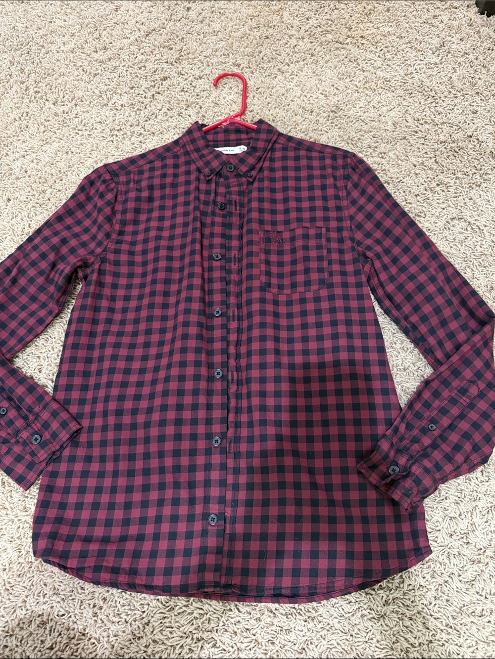 Abercrombie Kids Burgundy and Black Checked Button-Up Shirt